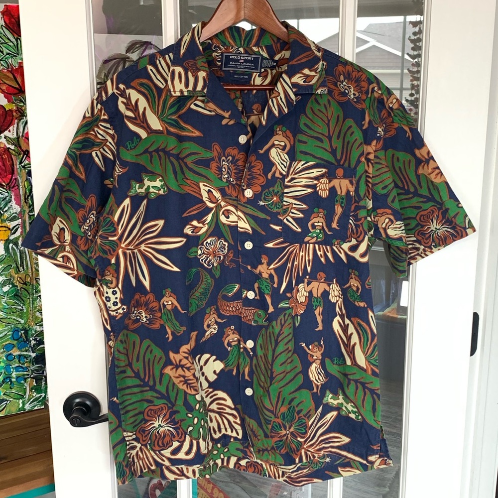 Vintage Hawaiian Print Button Down, Polo Sport